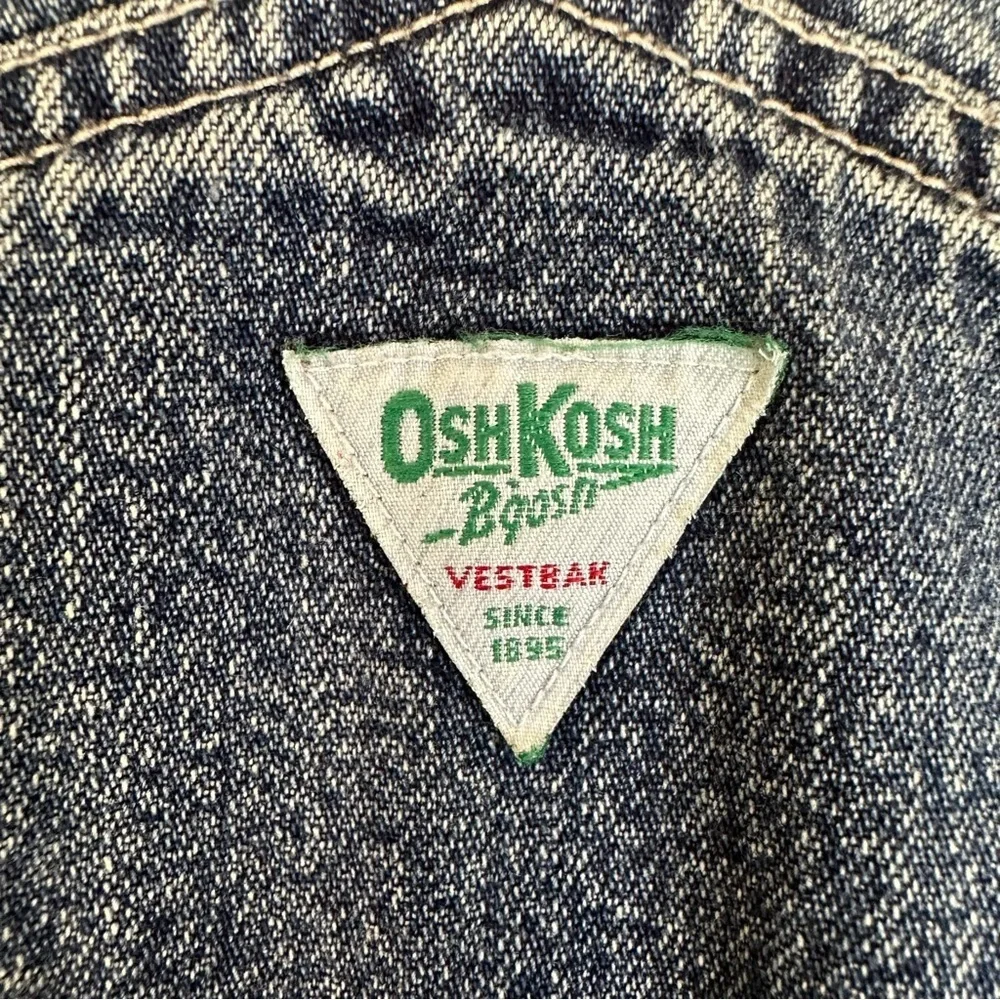 Boys 3T Frog Overalls Denim Chenille Patches Osh Kosh Bgosh Vest Back Blue Jean